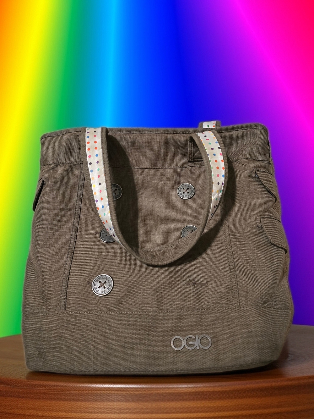OGIO Olive Green Laptop Tote Multicolor Polka Dot Interior